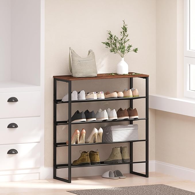 Shoe Rack - Sturdy Steel Shoe Organizer for Front Door Entrance Closet Entryway with Spacious Top - Industrial Style Strong Mesh Storage Shelves (5-Tier 11.8"x36.2"x31.5")
