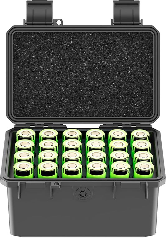 KIWIFOTOS 24 Slots 21700/20700 Battery Storage Case IP67 Waterproof Hard Case Batteries Caddy Organizer Holder for Household & Outdoor Camping (Battery Not Included)
