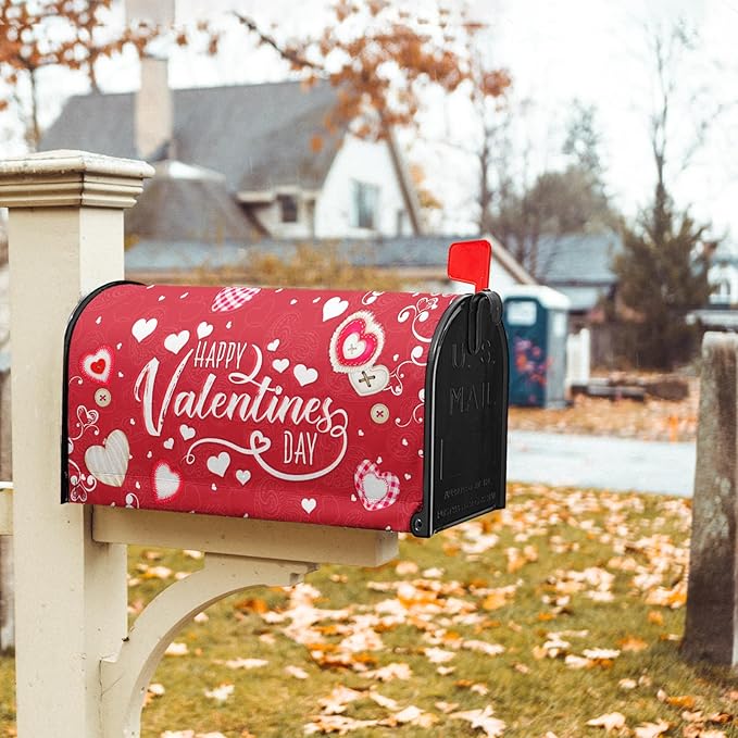 Happy Valentine's Mailbox Covers Magnetic Standard Size 21x18 Inch Romantic Red Love Heart Decorative Letter Box Wraps Sweet Holiday Anniversary Mail Box Post Cover for Home Outdoor Garden Decor