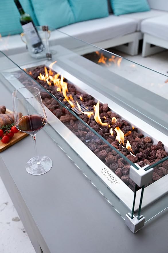 Elementi | Granville Gas Fire Pit Cast Concrete 60" Rectangular Fire Table, Outdoor Fire Pit Electronic Ignition | Canvas Cover, Lava Rock Included | Light Gray (Propane Gas)