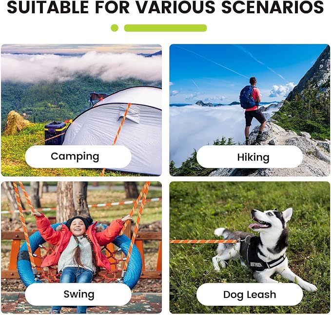 1/2in 50ft Double Braid Polyester Rope, 48 Strands, 5290lbs Breaking Strength, Orange Arborist Rigging Rope for Various Indoor Outdoor Use Hiking Camping Swing Sailing