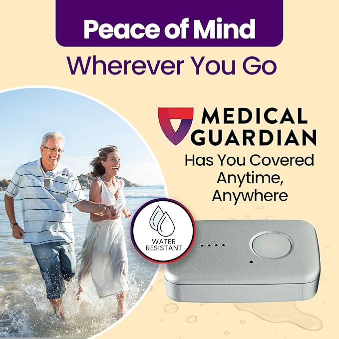 Medical Guardian MGMini | Medical Alert Device for Seniors | Water-Resistant, Emergency Call Button, 24/7 Monitoring, Step Counter, GPS Tracking | Monthly Subscription Required | Silver