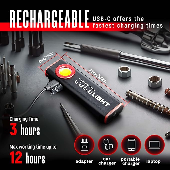 lexall Flashlight, 1600 Lumens Mini Magnetic Flat EDC Flashlight with Clip, 3 Modes Portable Ultra-Light Bright Waterproof Pocket Light for Working, Camping, Repairing, Emergencies