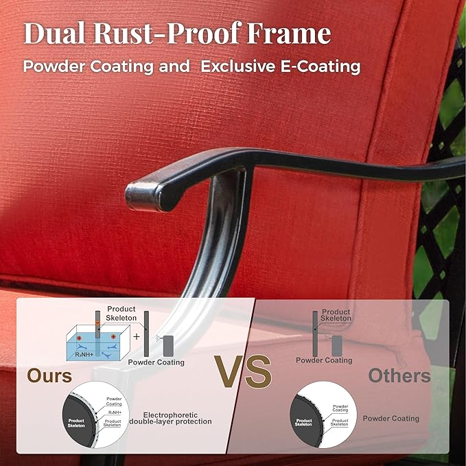 Patio Furniture Set with Fire Pit Table, 5 Pcs Metal Outdoor Conversation Set, 4 Single Chairs with 5.75" Extra Thick Cushion and 28" Fire Pit Table for Backyard Deck, Red