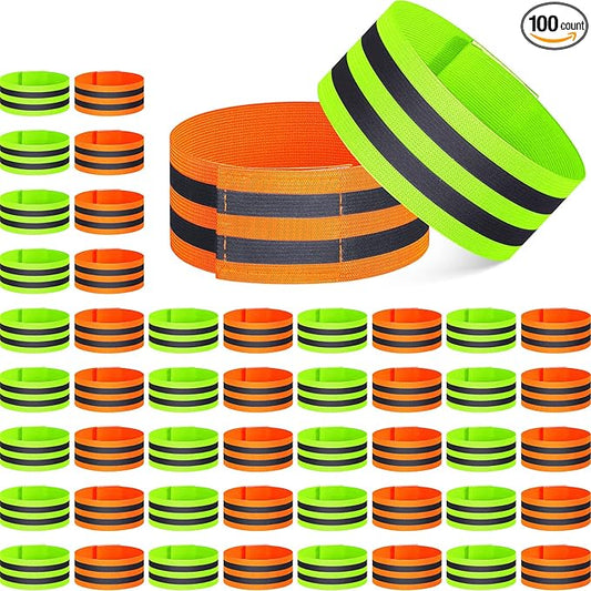 Yilloog 100 Pcs Reflective Arm Bands for Night Walking Reflector Bands Wrist Arm Ankle Leg High Visibility Reflective Gear Safety Reflector Tape Straps for Cycling and Running