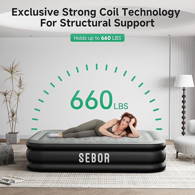 Air Mattress Full with Built-in Pump 18", Comfortable Self-Inflating Air Mattress with High-Speed Pump, Durable Blow Up Mattress Full with Storage Bag for Guests, Camping, Travel