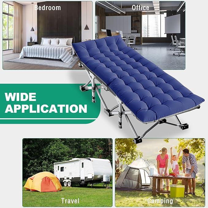 LILYPELLE Folding Camping Cot, Extra Wide Heavy Duty Sleeping Cots with Carry Bag, Double Layer Oxford Portable Travel Camp Cots for Home, Office Nap and Outdoor Beach