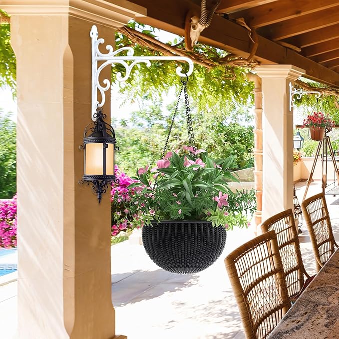 Sungmor Cast Iron Wall Hook Plant Hangers - Home & Garden Heavy Duty Hanging Bracket Plant Hooks - 2PC WHITE Decorative Wall Mount Hooks for Hanging Planter Pot Bird Feeder Birdcage Lantern Wind Chime