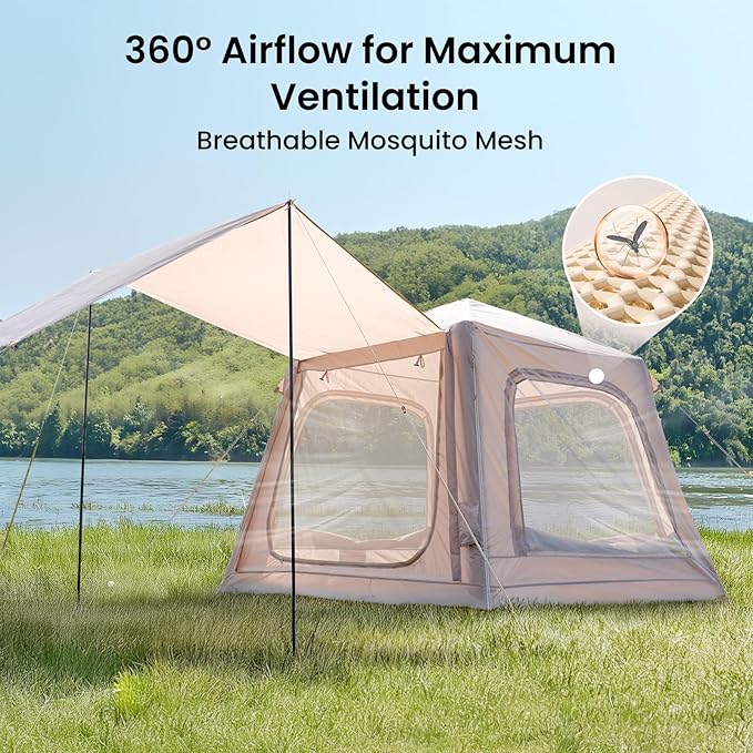 ABORON 2/6/8 Person Inflatable Camping Tent, Easy Setup Blow Up Tent with Hand Pump, PU3000mm Waterproof & Breathable 4 Season Glamping Tent for Outdoor Camping