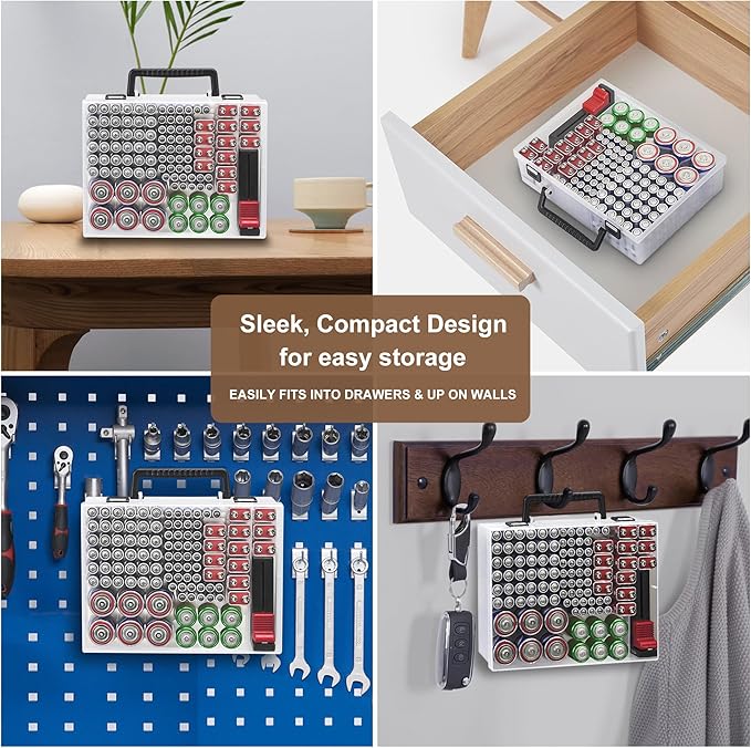 RISOU Battery Organizer Storage Case,Stores More Than 95 Batteries - Battery Storage Box for AA AAA 9V C D Lithium 3vLR44 CR2016 CR1632 CR2032 CR2025 (CASE ONLY) (Transparent)