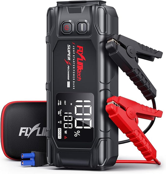 FLYLINKTECH Car Battery Jump Starter, 8000A Peak 26800mAh Jump Start Battery Pack(for All Gas or up to 12L Diesel),12V Jump Box with PD65W Fast Charging and 600 Lumen LED Light