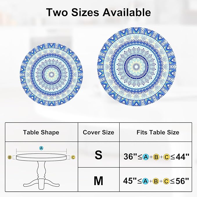 Round Tablecloth Fitted Elastic Table Cover Waterproof Table Cloth for Dinner, Party, Picnic,Camping, Round Table Cover for Indoor Outdoor
