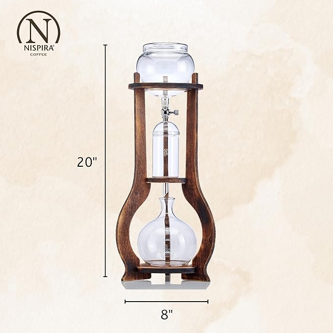 Nispira Iced Coffee Cold Brew Drip Tower Coffee Maker Wooden, 6-8 cup