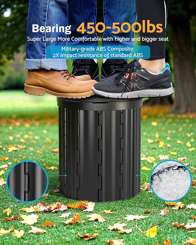 Portable Toilet, Upgraded 15'' toilet With Removable Paper Holder, Camping Toilet With A Load Capacity Of 450 Lbs, Portable Potty for Camping, Hiking, Road Trip, Car, RV, Tent, Beach, Truck Drivers
