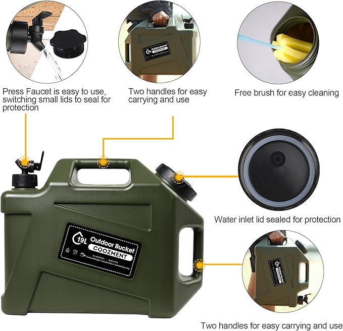3.2 Gallon/5 Gallon Water Containers with Spigot, BPA Free Water Jug, Military Green Water Tank, Multifunction Water Storage Containers for Camping Outdoor Hiking,Emergency Stroage