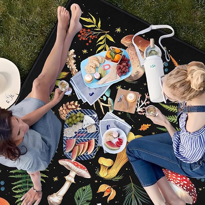 Mushroom Picnic Blankets Waterproof Foldable, 80″X80″Thick Three Layer Picnic Mat Outdoor Blanket for Grass, Large Beach Blanket Sandproof Picnic Accessories for Camping Party Park Patio