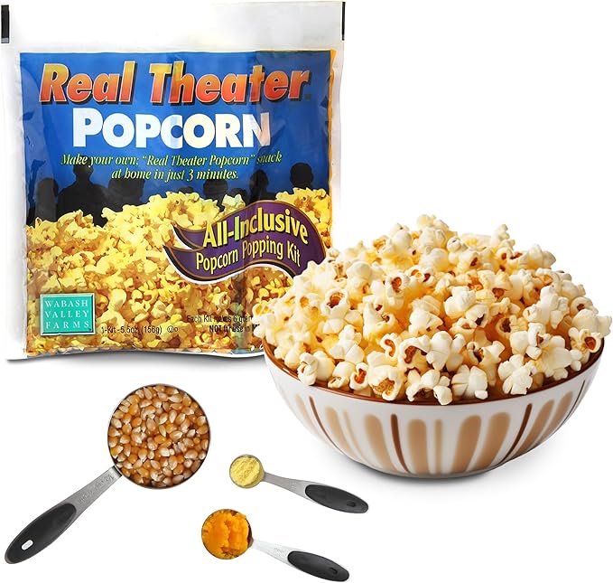 Original Whirley Pop Starter Pack - Wabash Valley Farms Popcorn Kit, Whirley Pop Popcorn Maker With 3 Movie Theater Popcorn Kits and 4 Movie Night Face Tubs, Gourmet Popcorn Gift Sets (Metal Gear-Red)