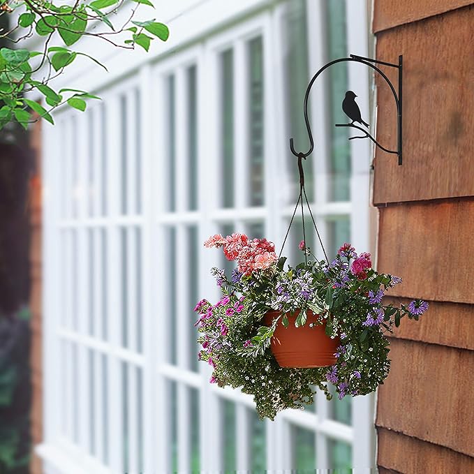 Hanging Plant Bracket 10 Inch 2 Pack Metal Iron Wall Hooks Decorative for Bird Feeders Plant Hanger Wind Chime Lanterns Indoor Outdoor, Black