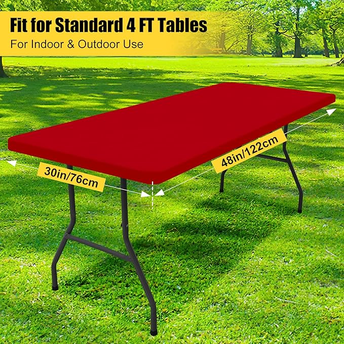 Smiry 2 Pack Rectangle Picnic Table Cloth, Waterproof Elastic Fitted Tablecloths, Washable Polyester Rectangular Patio Table Cover for Camping, Indoor and Outdoor (Red, 30"x48")