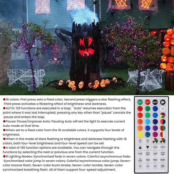 LJLNION 98.5ft Christmas Lights Color Changing with Remote, 300 LED RGB Fairy String Lights Halloween Decorative Lights, 8 Lighting Modes & Timer, Plug in Indoor Outdoor Xmas Wedding Party Decor