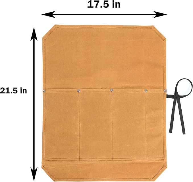 Knife Roll Bags, 16oz Waxed Canvas Knife Holder (4 Slots & Specialized Anti Cutting Fabric), Multi-Purpose Knife Pouch with Tie Rope, Khaki