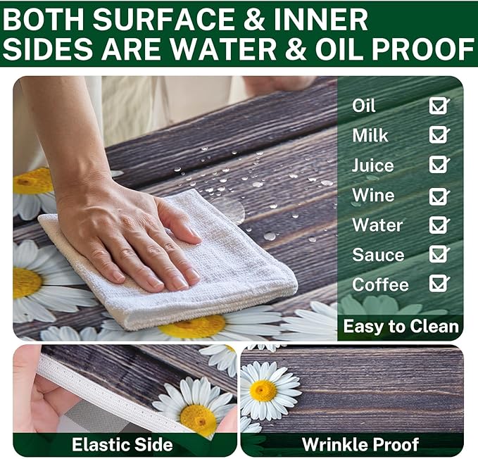 Picnic Table Cover with Bench Covers Elastic Edges, Chamomile Flower Fitted Table Cover, Outdoor Patio Camping Essentials 60 Inch 3PCS, Waterproof Camping Fitted Tablecloth with Drawstring Bag