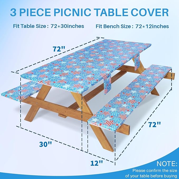 Picnic Table Cover with Bench Covers 6 Feet Water Proof Camping Table Clothes with Elastic Edges Rv Patio Equipment for Outside Campers Car Travel Gadgets Funny Gift for Who Have Everything