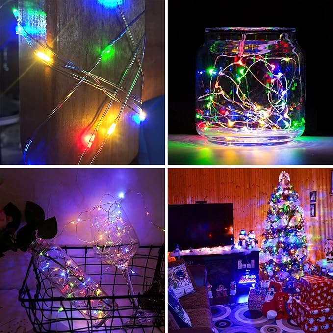 Blingstar USB Powered Fairy Lights, 2 Pack 33Ft 100 LED, Flexible Silver Wire, Mini String Lights for Christmas Tree/Bedroom/Birthday/Party/Holiday Indoor Decoration, Multicolor