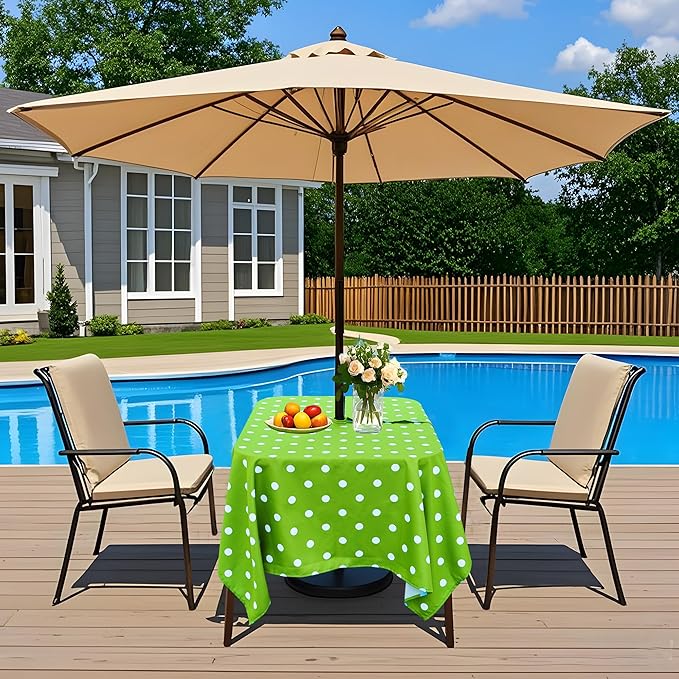 SquarePie Outdoor Tablecloth Rectangle 60x104 inch Waterproof Spillproof Table Cloth Cover with Umbrella Hole and Zipper for Parties BBQs Host Backyard, Green Polka Dot