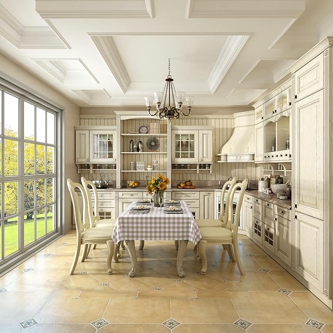 misaya Rectangle Waterproof Vinyl Table Cloth, Buffalo Flannel Backed Tablecloth, Wipeable Plastic Table Cover for Dinner, Kitchen, Outdoor (54" x 78", Khaki and White)