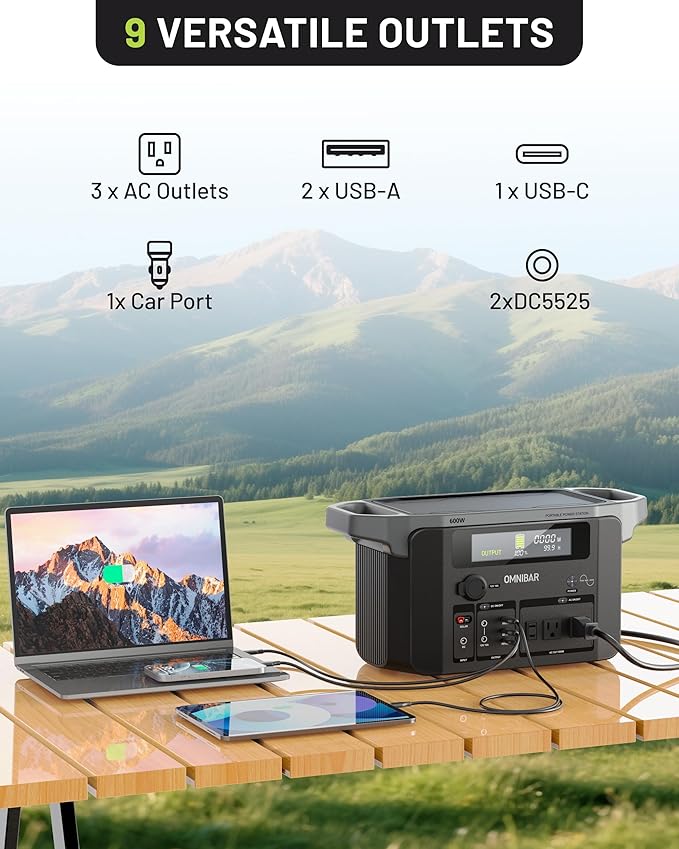 Portable Power Station 600W, 655Wh/182,000mAh Solar Generator with 100W USB-C Output & 120V Pure Sine Wave AC Outlets, Backup Lithium Battery for Outdoors Camping RV Travel Hunting Home Emergency