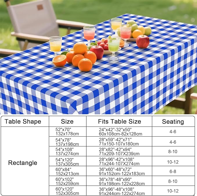 Smiry Rectangle Table Cloth, Waterproof Vinyl Tablecloths with Flannel Backing, Wipeable Buffalo Plaid Table Cover for Dining, Indoor and Outdoor (Blue & White, 60"x84")