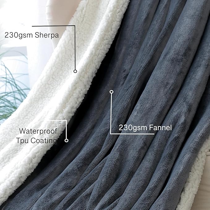 Waterproof Queen Size Blankets for Bed 60'' x 80'', Water Proof and Stain Resistant Throw Blankets for Couch Sofa, Soft Reversible Mattress or Furniture Protector Large Size for Twin, Queen Beds(Grey)