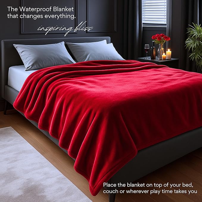 Waterproof Blanket King Size (Red & Black, 82x82") Absorbent, Leakproof Fleece Protector for Bed, Couch - Water Proof and Stain Resistant, Plush Throw Blankets, Moisture Repellant Top Cover, Throws