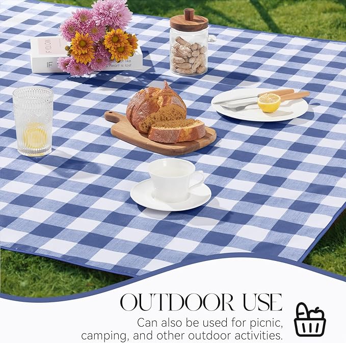 MOSAYT Rectangle Vinyl Tablecloth, 100% Waterproof Buffalo Gingham Plastic Table Cloth, Heavy Duty Wipeable Table Covers for Picnic, Outdoor, Camping - 54 x 108, Blue