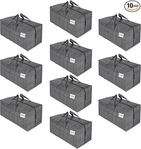 VENO 10 Pack Moving Bags w/Backpack Straps, Heavy Duty, Moving Boxes Alternative, Packing Supplies, Large Storage Totes for Dorm Room Essentials with Zipper for Clothes (Windowpane, 10 Pack)