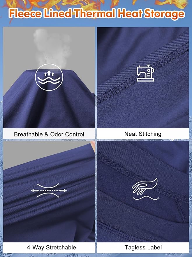 romision Thermal Underwear for Men Long Johns Fleece Lined Hunting Gear Bottom Top Set Base Layer for Cold Weather Gift