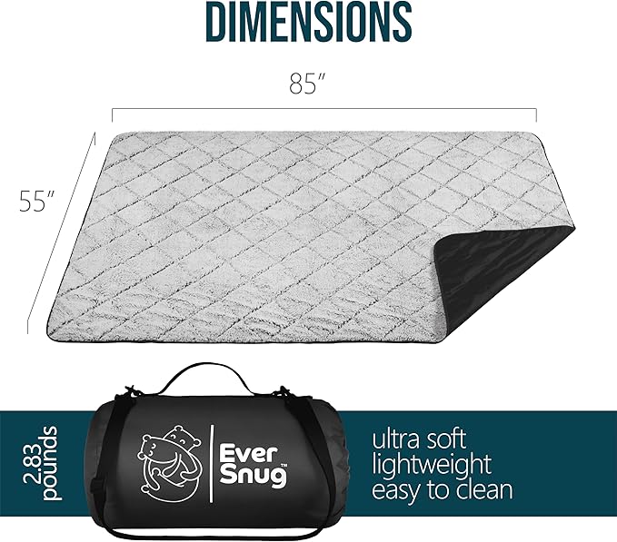 EverSnug Sherpa Waterproof Camping Blanket - Extra Thick and Warm, Large Sherpa Fleece Outdoor Blanket for Camping, Picnics, Beaches, Stadiums, Pets - Washable and Windproof for Cold Weather (Black)