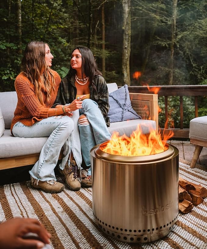 Solo Stove Bonfire Amazon Exclusive | Smokeless Fire Pit Bundle with Stand, Lid, Shelter & Ash Pan | Ideal for 4–6 People | Stainless Steel Wood Burning Camping Pit – 22in Wide, 34lbs
