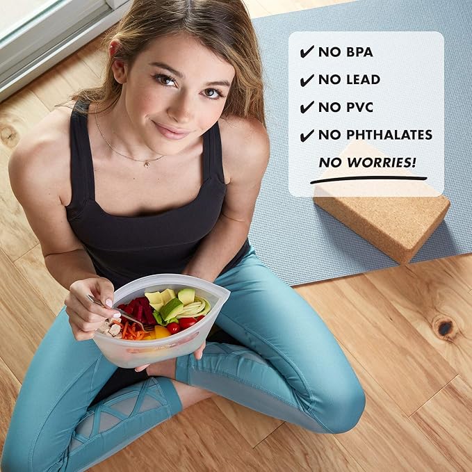 Zip Top Reusable Food Storage Bags | 3 Dish Set [Peach] | Silicone Meal Prep Container | Microwave, Dishwasher and Freezer Safe | Made in the USA