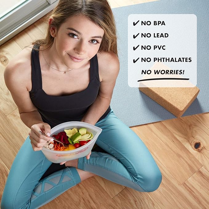 Zip Top Reusable Food Storage Bags | 3 Dish Set [Lavender] | Silicone Meal Prep Container | Microwave, Dishwasher and Freezer Safe | Made in the USA