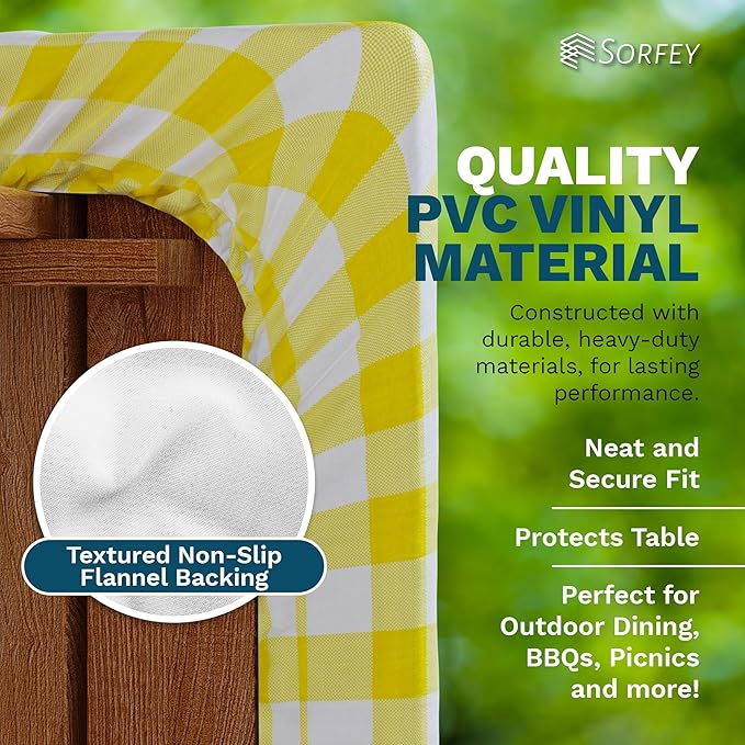 Sorfey Picnic Table Cover with Bench Covers -Fitted with Elastic, Vinyl with Flannel Back, Fits for Table 30"x 72" Rectangle,Water Proof, Solid Green Design