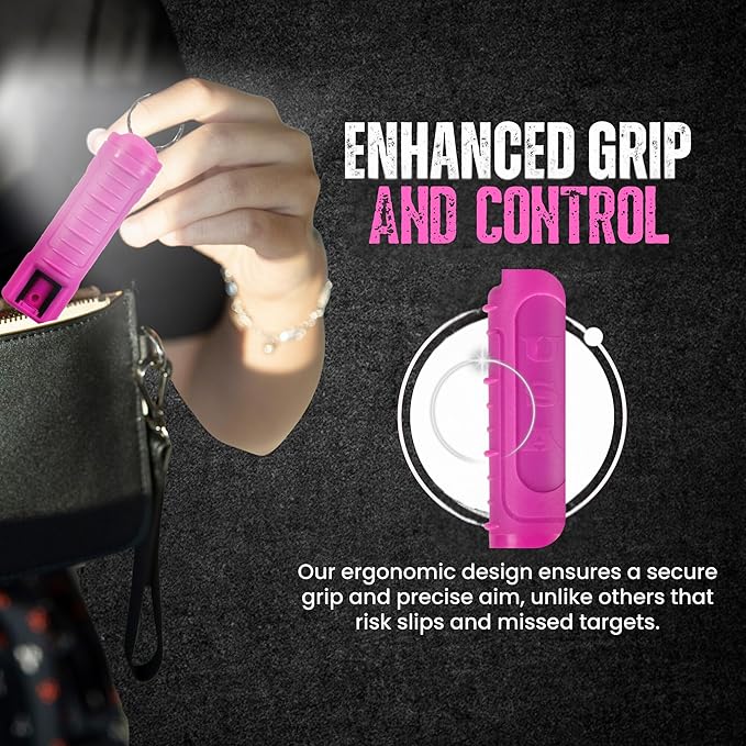 Police Magnum Keychain Pepper Spray Self Defense Belt Clip Holder - 2 Pack Tactical Maximum Strength OC with Dye - Small Safety Key Chains for Women & Men - Made in The USA