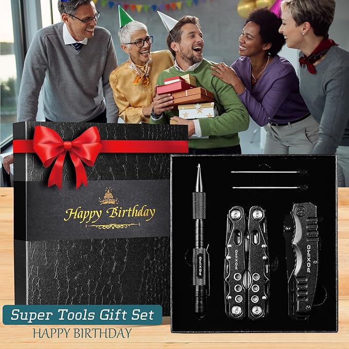 Birthday Gifts, Multitools Gift Set "Happy Birthday" for Birthday, Stocking stuffers Multit-tools Set with Multi-Pliers, Pocket Knife, Tactical Pen, Birthday Gift for Men Women(HAPPY BIRTHDAY)