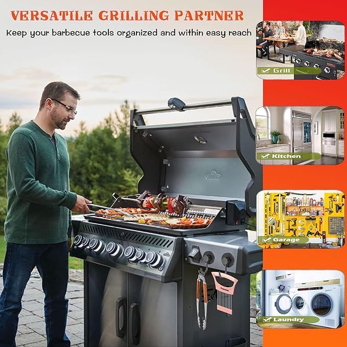 Magnetic Grill Hooks, 2 Pack Magnet Hook for Utensils, Heavy Duty Outdoor Magnetic Hooks for Barbecue Tool, Outdoor Hanging, Refrigerator, Grill, Kitchen