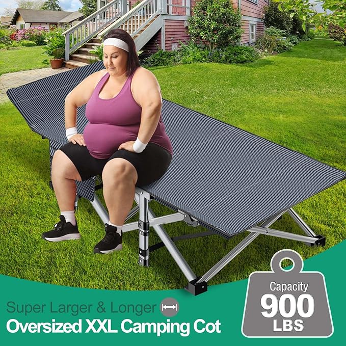 LILYPELLE Folding Camping Cot, Extra Wide Heavy Duty Sleeping Cots with Carry Bag, Double Layer Oxford Portable Travel Camp Cots for Home, Office Nap and Outdoor Beach