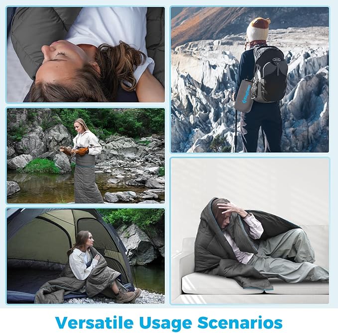 KingCamp Ultralight Camping Blanket, Packable Down Alternative Puffy Wearable Blankets Weatherproof Warm Package Quilt with Snap Buttons for Outdoor Hiking Travel Picnic Stadium (69" x 53", CHARCOAL)