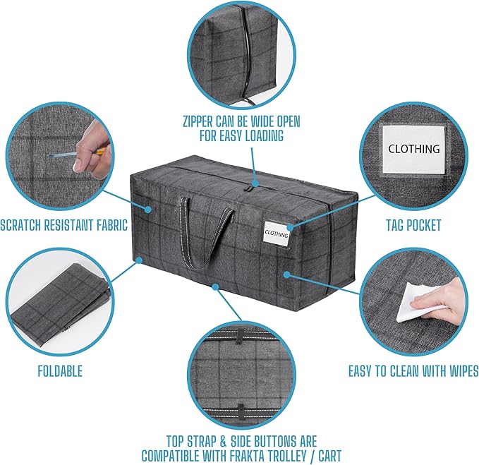 VENO 10 Pack Moving Bags w/Backpack Straps, Heavy Duty, Moving Boxes Alternative, Packing Supplies, Large Storage Totes for Dorm Room Essentials with Zipper for Clothes (Windowpane, 10 Pack)