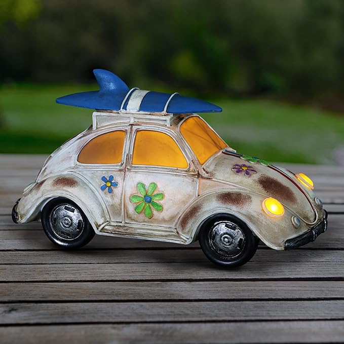 Exhart Garden Sculpture, Solar Retro Bug Garden Statue, LED Lights, Outdoor Garden Decoration, 6 x 13 x 7.5 Inch