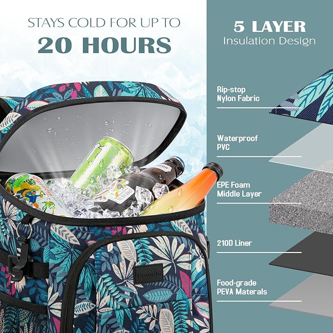Tuwubi Cooler Backpack 35/42 Cans, Backpack Coolers Insulated Leak Proof for Men Women, Waterproof Soft Sided Lunch Camping Beach Travel Ice Chest Backpack Cooler Bag